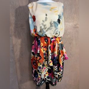Gianni Bini Watercolor ❤️💙💛💜 Floral Sleeveless Peplum Dress 8